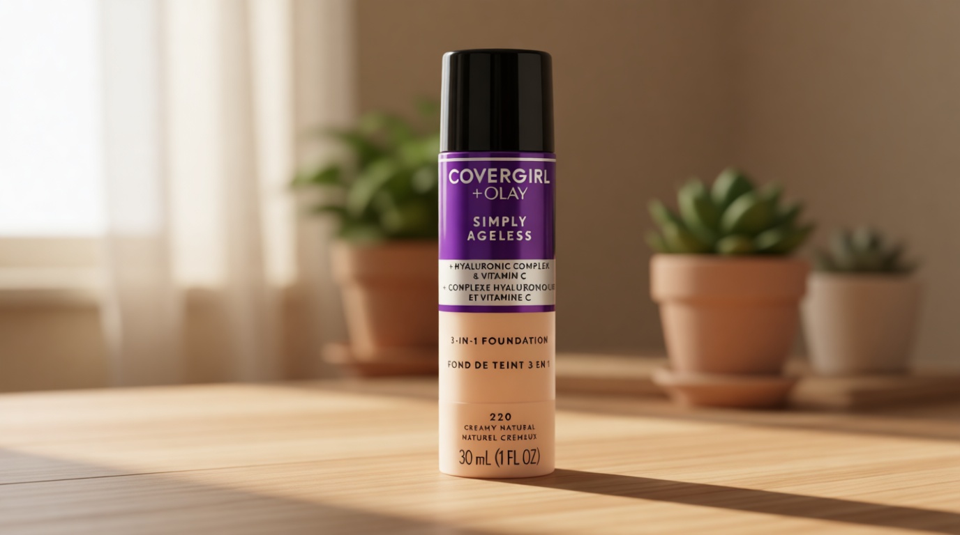 COVERGIRL & Olay Simply Ageless 3-in-1 Liquid Foundation, Matte Finish, Hyaluronic & Vitamin C Formula, 220 Creamy Natural, 1 Count