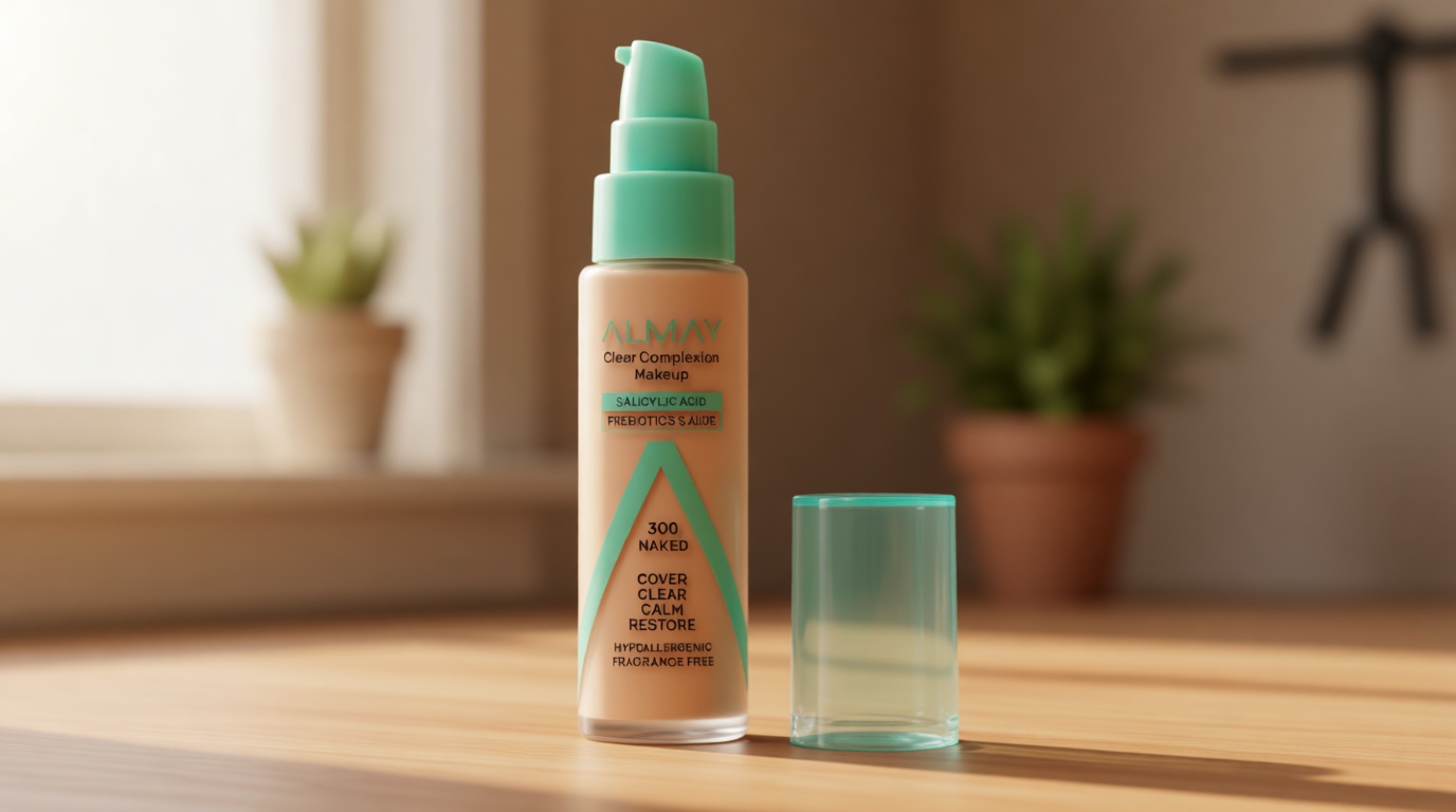 Almay Clear Complexion Acne Foundation Makeup with Salicylic Acid, Medium Coverage, Soft Matte Finish, Hypoallergenic, Cruelty- & Fragrance-Free, Dermatologist Tested, 300 Naked, 1 fl oz