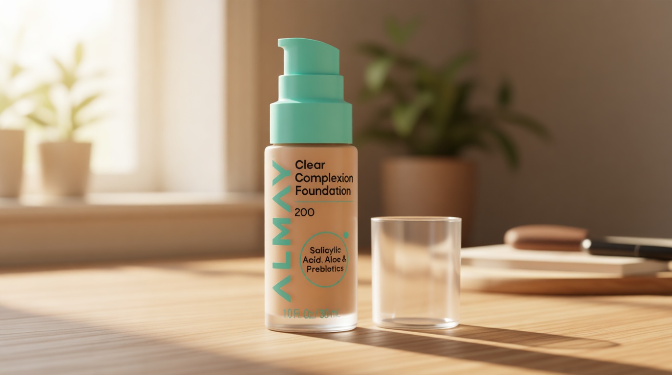 Almay Clear Complexion Foundation, Oil-Free Face Makeup for Acne-Prone Skin, Buildable Coverage, Soft-Matte Finish, Vegan, 200, 1 fl oz