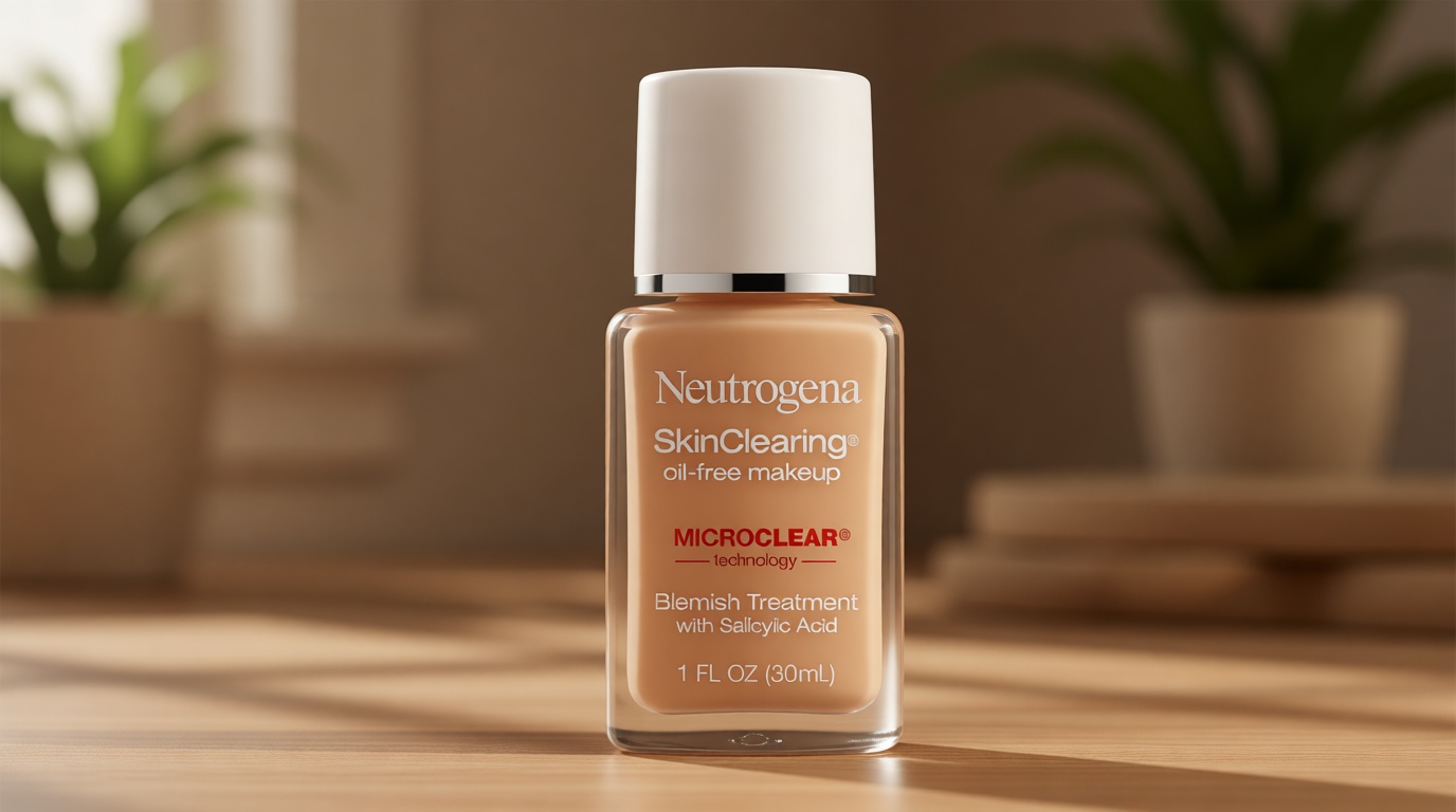 Neutrogena SkinClearing Oil-Free Acne and Blemish Fighting Liquid Foundation with.5% Salicylic Acid Acne Medicine, Shine Controlling Makeup for Acne Prone Skin, 10 Classic Ivory, 1 fl. oz