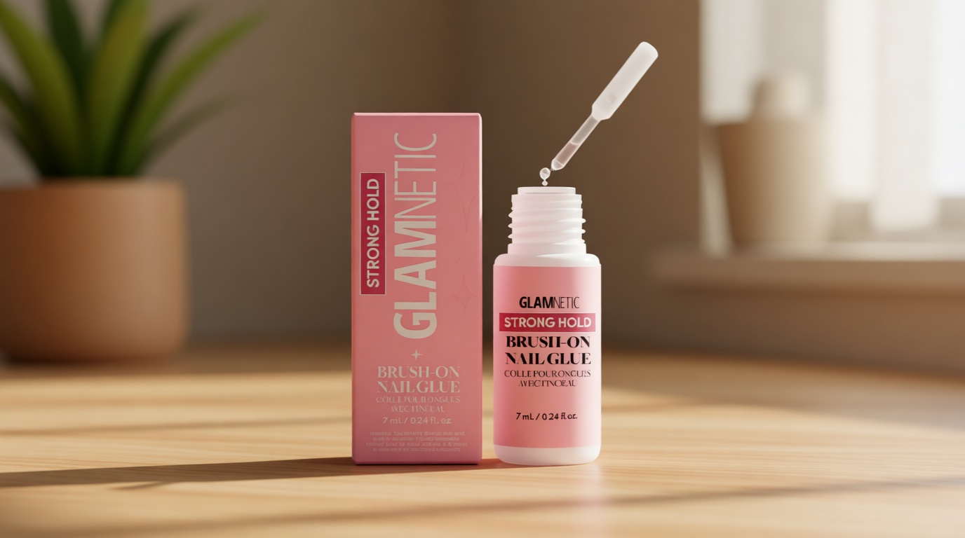 Glamnetic Super Strong Brush On Nail Glue | Brush Tip Applicator, Mess Free, Travel Friendly, Vegan | Durable & Long-Lasting | .24 fl. oz.