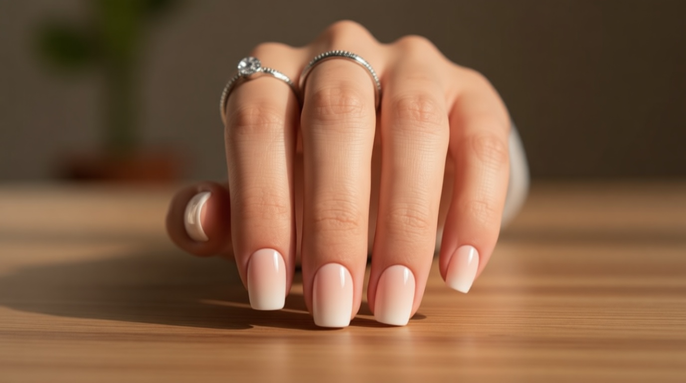 BTArtbox Square Ombre Press On Nails -Soft Gel Press On Nails Short with Nail Glue, 16 Sizes - 32 Reusable Fake Nails Kit, Vanilla Cream