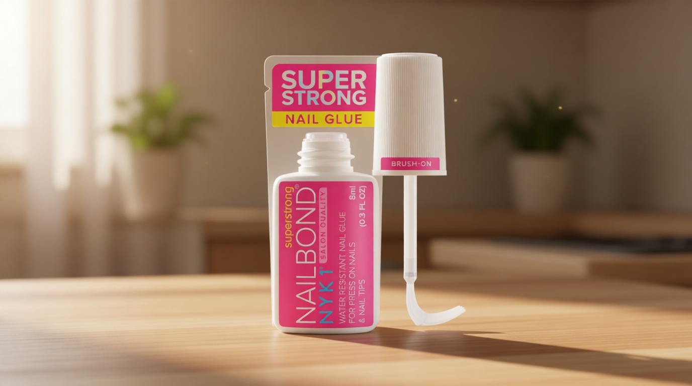 Super Strong Nail Glue for Press On Nails, Nail Tips & Acrylic Nails (8ml) NYK1 NailBond Brush On Glue for Press Ons, Tips & Acrylics - Long Lasting, Maximum Strength, Mess-Free Application