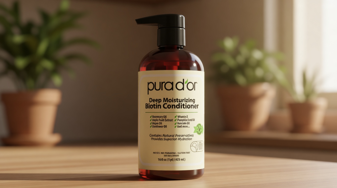 PURA D'OR Deep Moisturizing Biotin Conditioner Thickens, Softens, & Moisturizes Dry, Frizzy, Damaged Hair w/Argan Oil, Pumpkin, Rosemary, Honeysuckle, Vitamin E, Men & Women, 16oz