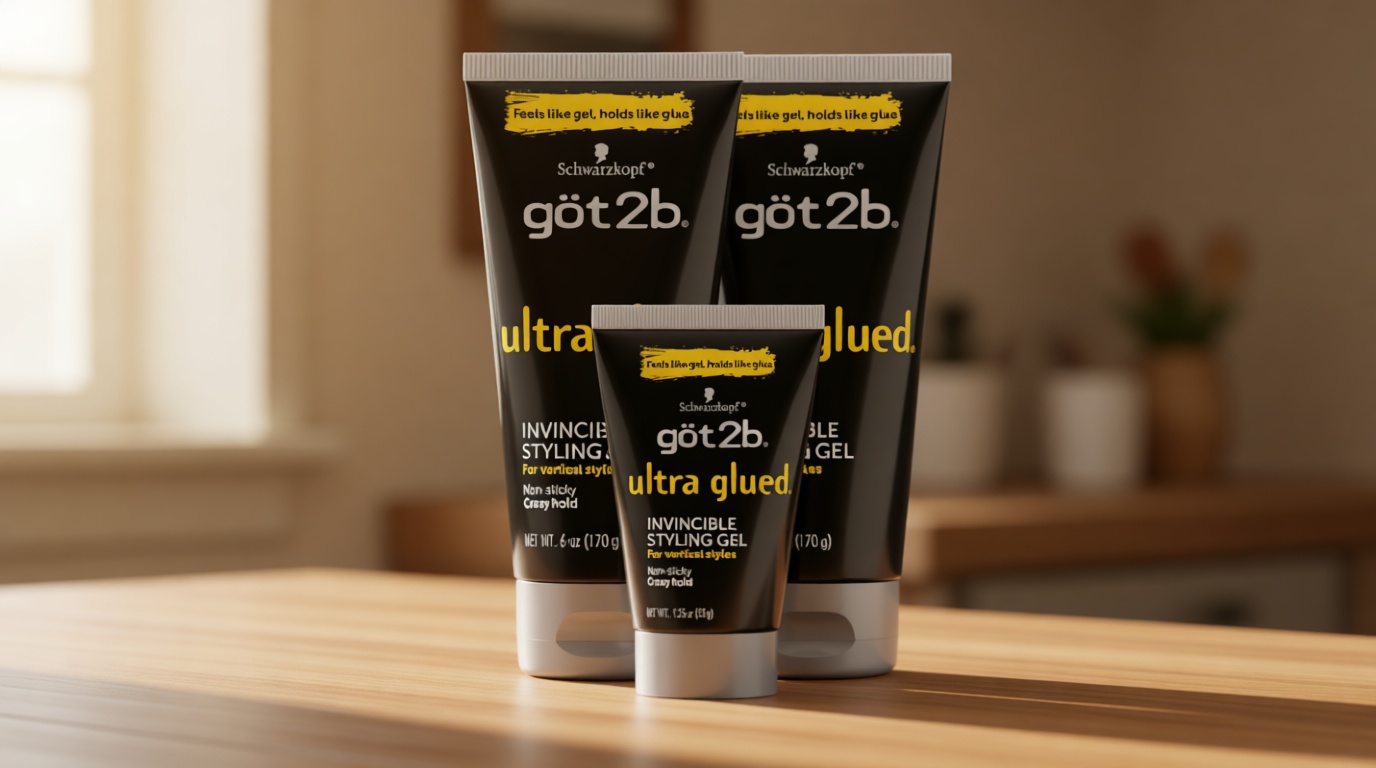 got2b Ultra Glued Invincible Styling Gel Set, 6 Fl Oz (2-Tube) + 1.25 Fl Oz Travel Size, Hair Gel for Men and Women with Extra Strong Hold, Non-Sticky, No-Flake Formula for Vertical Styles