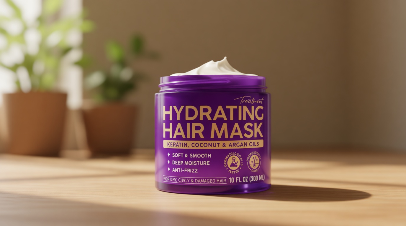 Hydrating Hair Mask - Deep Conditioning Treatment for Dry, Frizzy & Damaged Hair - Keratin Mask with Coconut & Argan Oils, Collagen & Wheat Protein - Smooths, Softens & Controls Frizz, Curl-Safe, 10oz