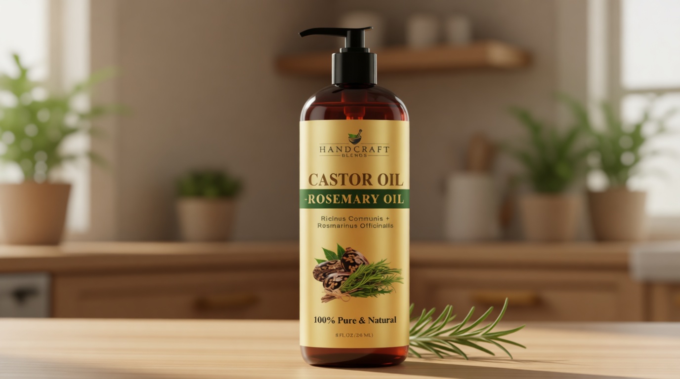 Handcraft Blends Castor Oil with Rosemary Oil 8 Fl Oz | 100% Pure and Natural | Premium Grade Carrier Oil | Hair, Eyelashes and Eyebrows | Hair and Body