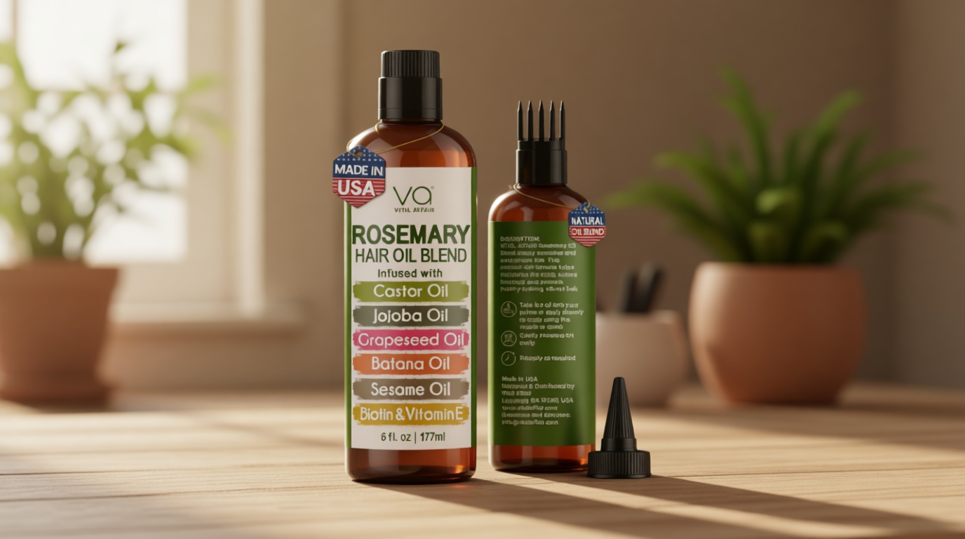 VITAL AFFAIR Blend Of Pure Rosemary Oil For Hair Growth With Castor, Batana, Jojoba Oil-Infused With Biotin & Vitamin E-Blend of Effective Hair Oils for Hair Growth-Strengthening Treatment 6 Fl Oz