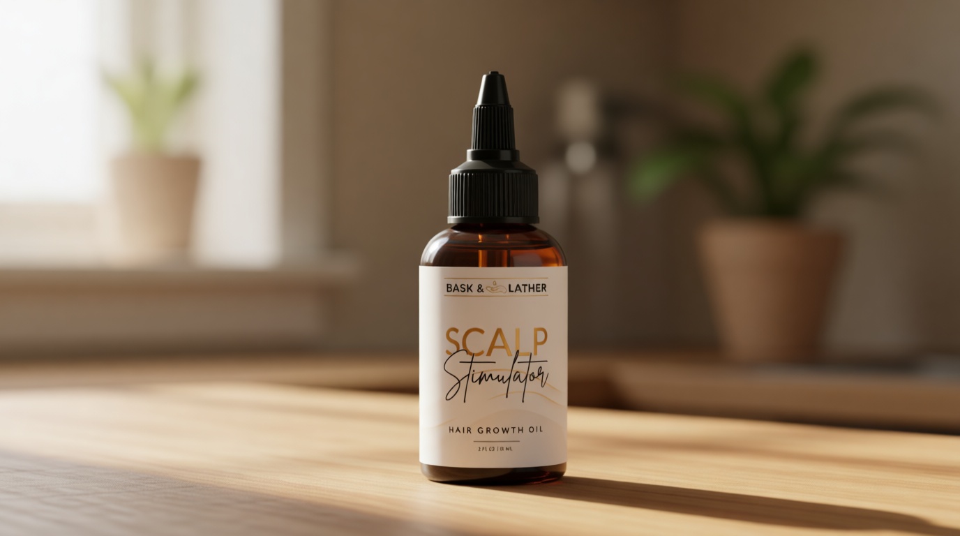 Bask & Lather Scalp Stimulator Hair Growth Oil, Cold Pressed Mint and Rosemary Blend with Grapeseed for Hair Growth, Organic Natural Leave in, All Hair Types, 2 Fl Oz