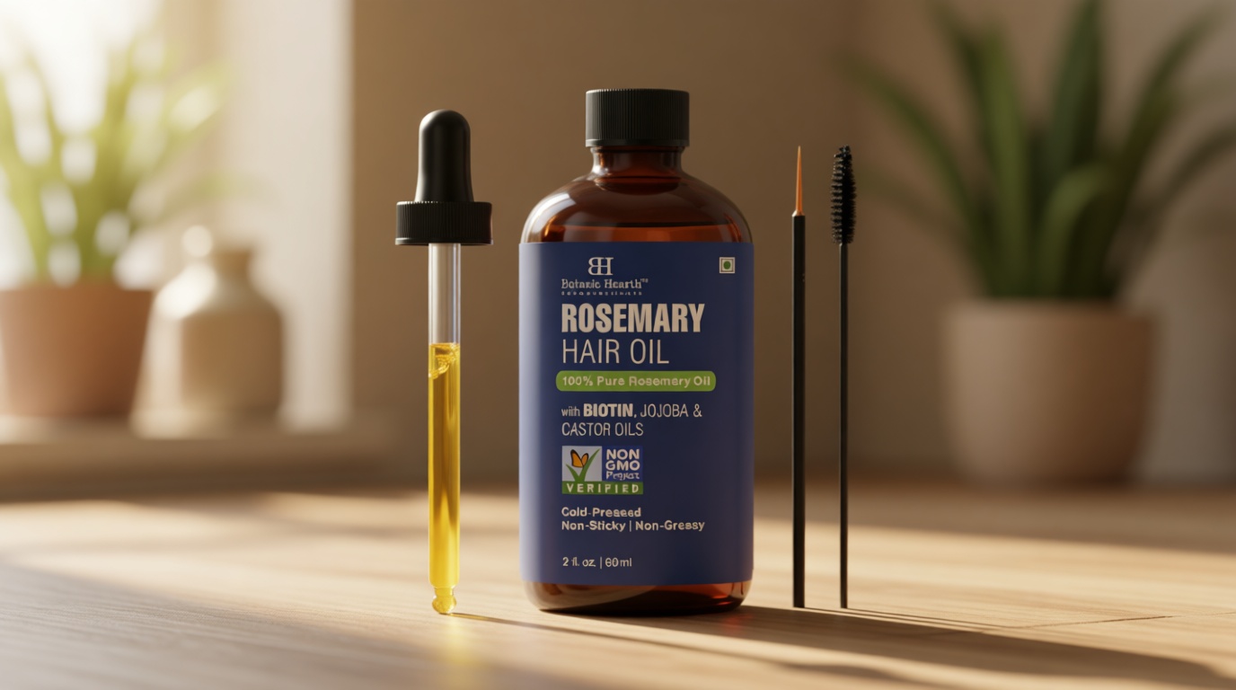 Botanic Hearth 100% Pure Rosemary Oil For Hair Growth Infused With Biotin | Hair Strenghtening Treatment | Nourishing & Volumizing | With Jojoba Oil & Castor Oil | Non GMO Verified | 2 fl oz, Blue