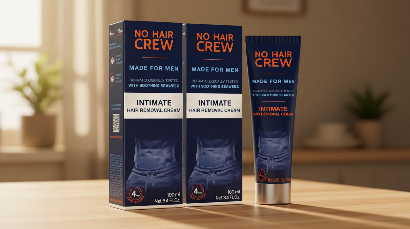 No Hair Crew Intimate/Private At Home Hair Removal Cream for Men - Painless, Flawless, Soothing Depilatory for Manscaping Unwanted Coarse Male Body Hair, 100ml (2 Pack)