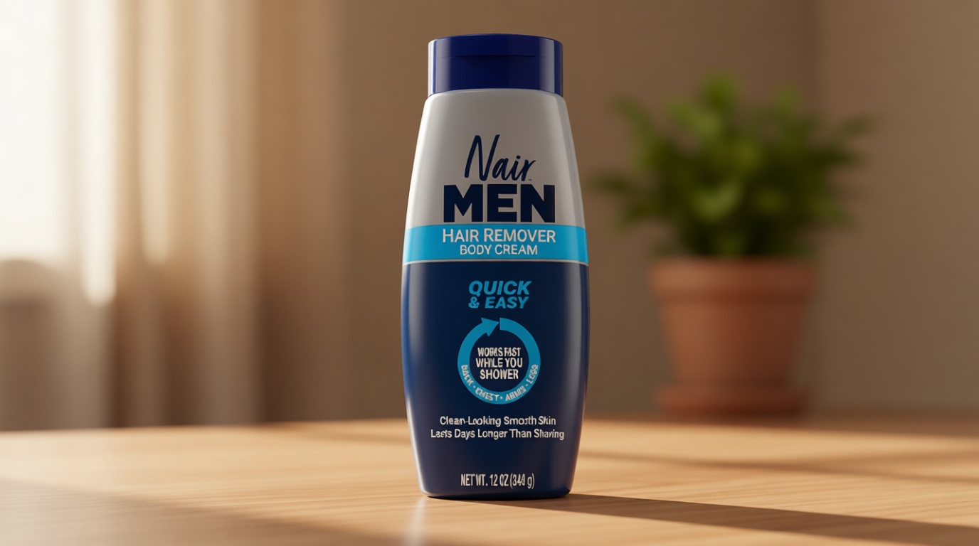 Nair Men Hair Remover Body Cream, Quick and Easy Body Hair Removal Cream for Men, Aloe and Lanolin, Dermatologist Tested, 12 Oz