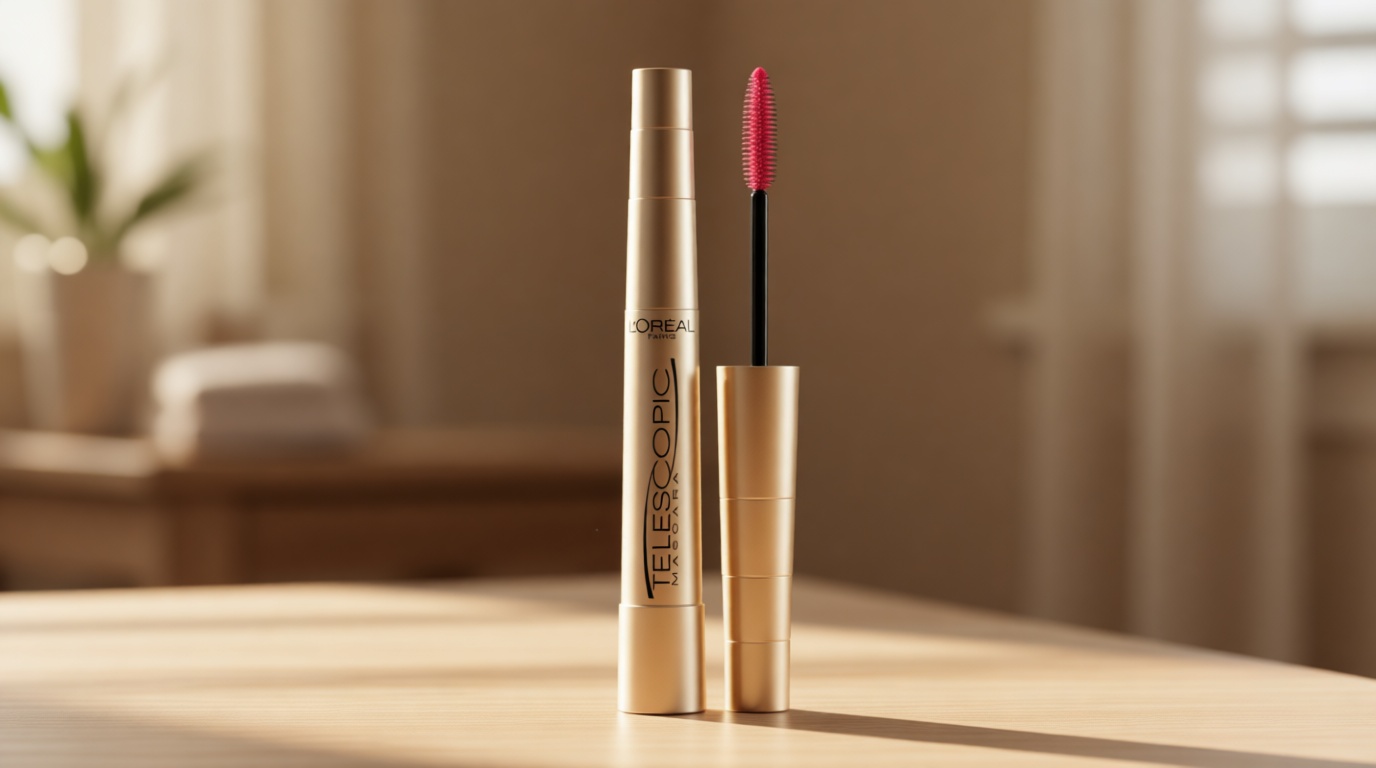 L’Oreal Paris Makeup Original Telescopic Mascara, Separating Mascara Volume and Length Formula, Washable, Blackest Black, 0.27 Fl Oz., 1 Count