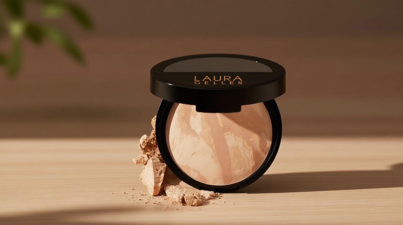 LAURA GELLER NEW YORK Award-Winning Baked Balance-n-Brighten Color Correcting Powder Foundation - Light - Buildable Light to Medium Coverage - Demi-Matte Natural Finish