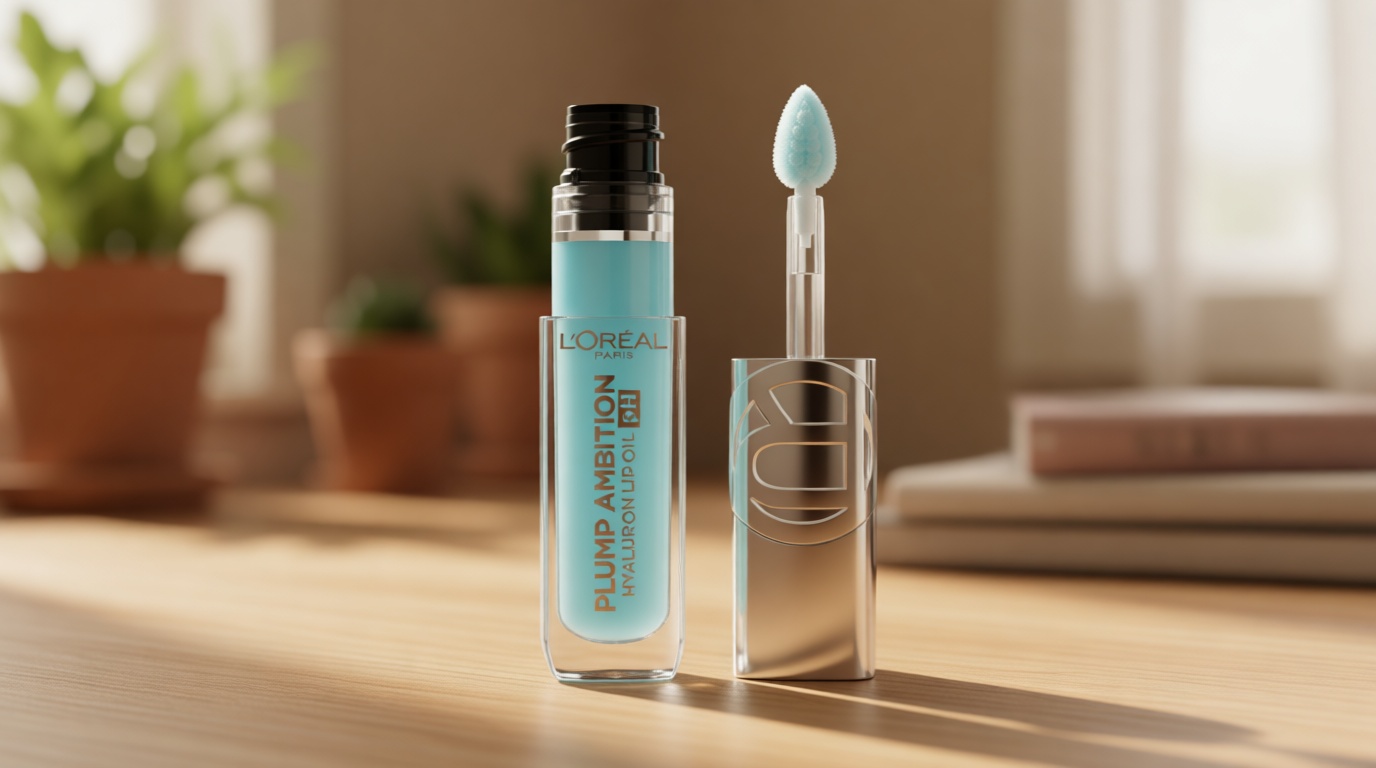 L'Oreal Paris Plump Ambition pH Hyaluron Lip Oil, Color Shifting Lip Tint with 24HR Hydration, Volumizing Shine and Lasting Color, 010 pH Cristal Ice