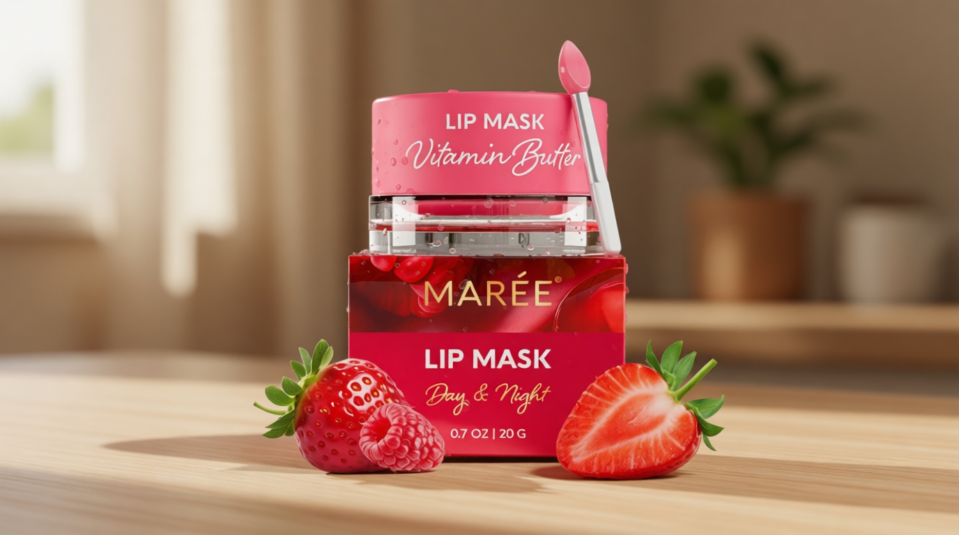MAREE Lip Mask Overnight - Lip Moisturizer For Very Dry Lips - Hydrating Lip Butter Balm with Hyaluronic Acid & Collagen - Overnight Lip Treatment - Lip Sleeping Mask Repair - Hidratante de Labios