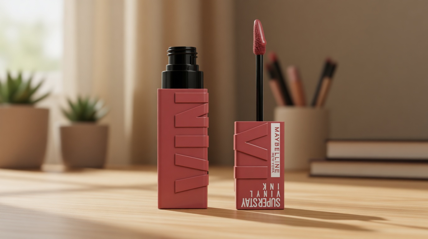 Maybelline Super Stay Vinyl Ink Longwear No-Budge Liquid Lipcolor Makeup, Highly Pigmented Color and Instant Shine, Cheeky, Rose Nude Lipstick, 0.14 fl oz, 1 Count