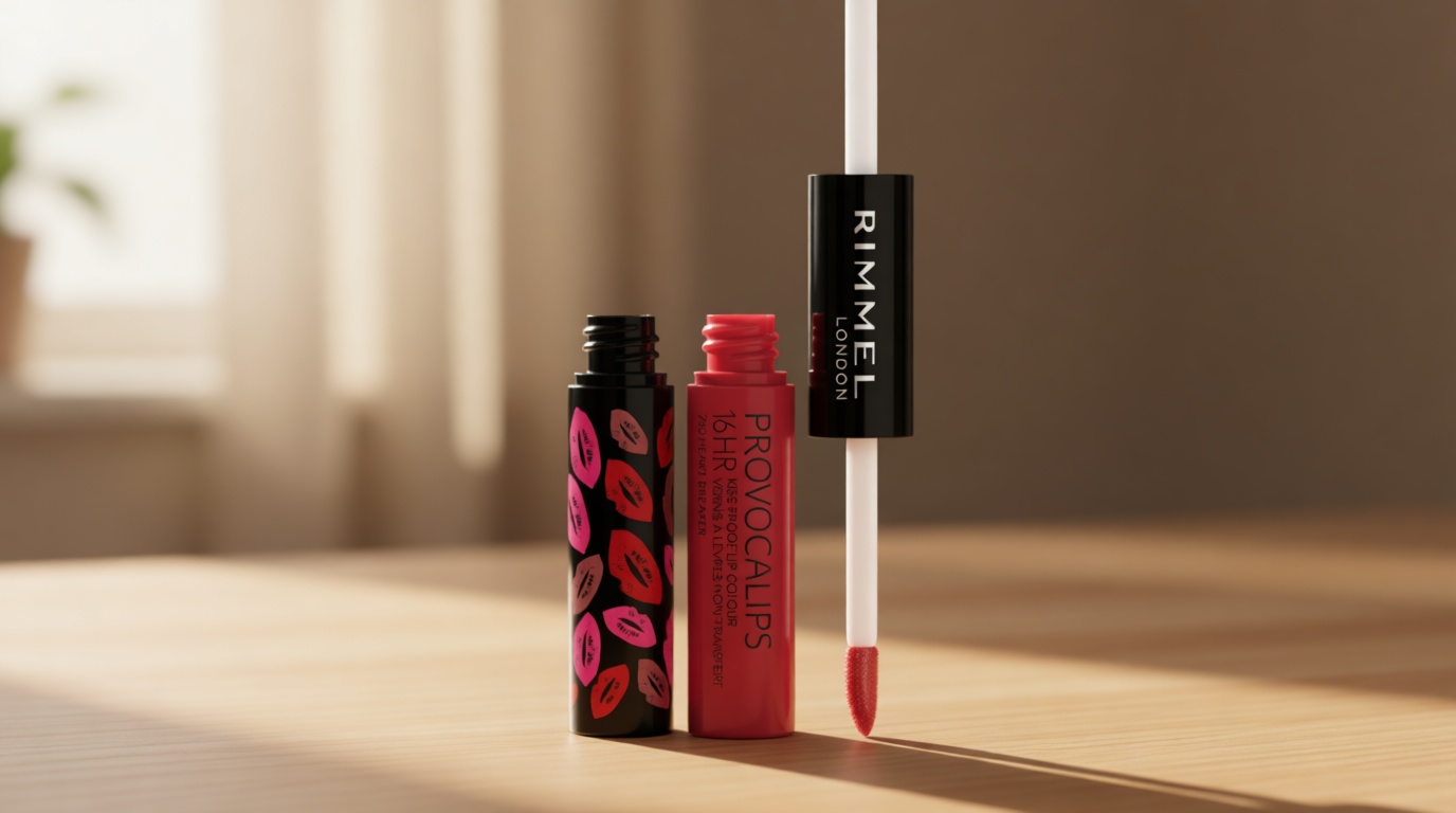 Rimmel London Provocalips 16hr Kiss-Proof Lip Color - Two-Step Liquid Lipstick to Lock in Color and Shine - 750 Heart Breaker, .14 fl.oz.