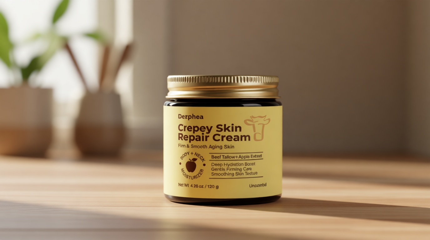 Crepey Skin Repair Treatment: Crepey Skin Repair Cream for Aging Skin with Pure Beef Tallow, Soluble Collagen & Apple Fruit - Advanced Crepe Fix Cream for Neck, Arms, Chest, Body - Unscented