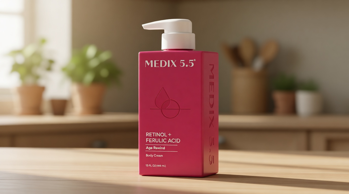 Medix 5.5 Retinol Body Lotion Firming Moisturizer | Crepey Skincare Treatment | Retinol Body Cream | Anti Aging Firming Cream For Women Targets Look Of Crepe Skin, Wrinkles, & Sagging Skin, 15 Fl Oz