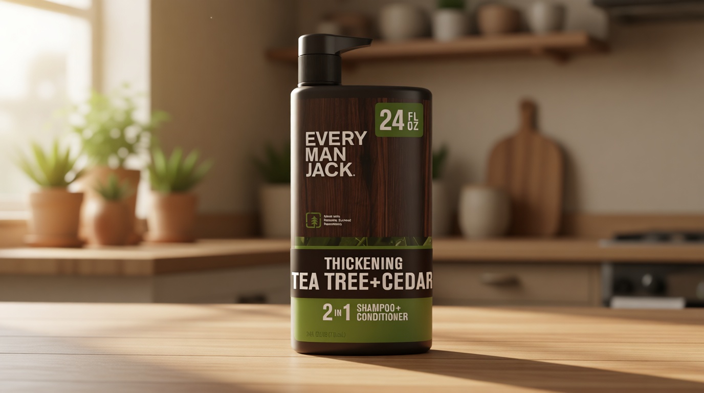 Every Man Jack 2-in-1 Men's Thickening Shampoo + Conditioner - Tea Tree + Cedar - Free of Sulfates, Parabens, Phthalates, Dyes - 24oz -1 Bottle