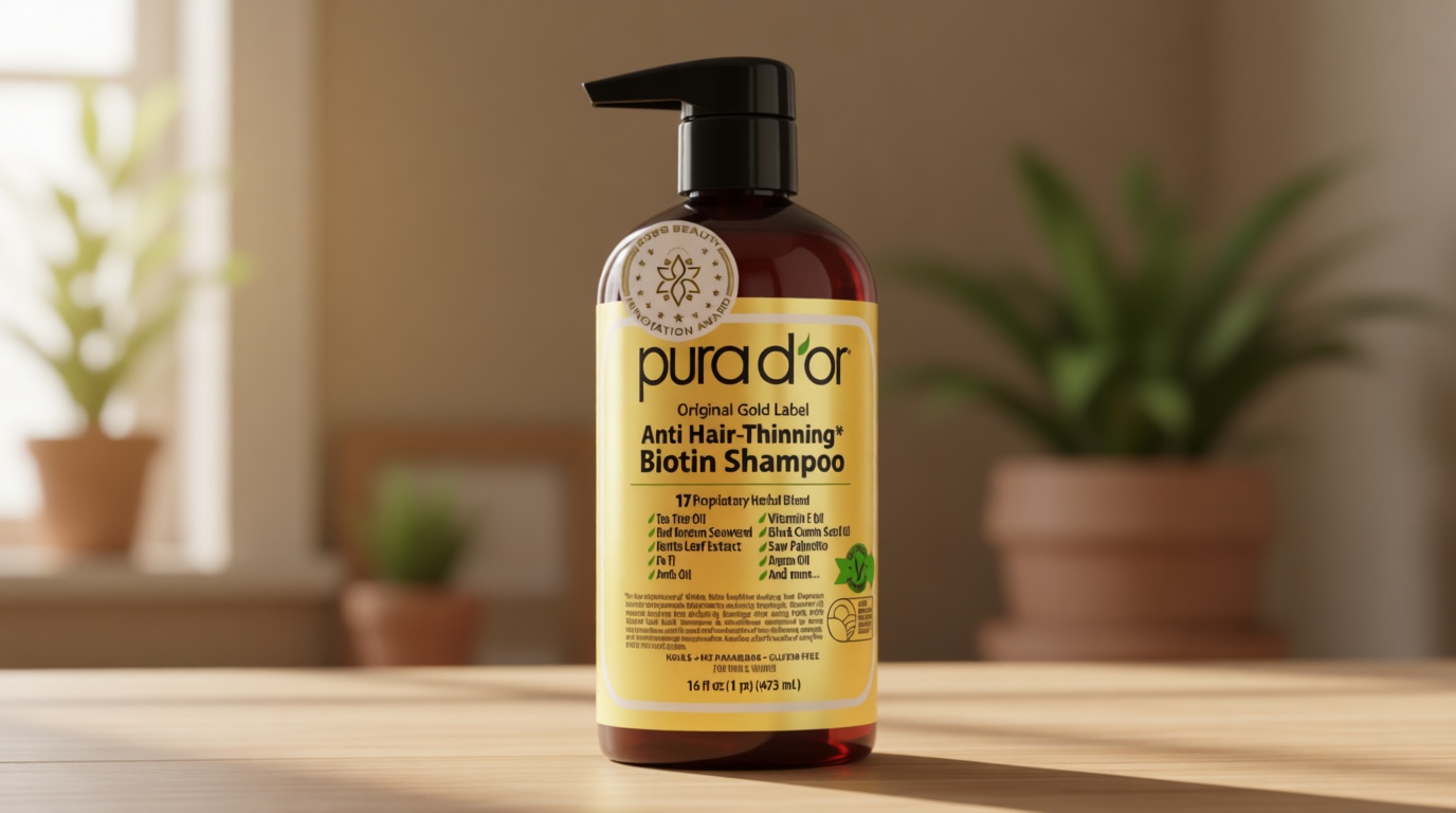 PURA D'OR Original Gold Label Anti-Thinning Shampoo – CLINICALLY TESTED Botanical Formula – Biotin & Argan Oil – Sulfate-Free Strengthening & Volumizing for Fuller-Looking Hair, Men & Women, 16 fl oz