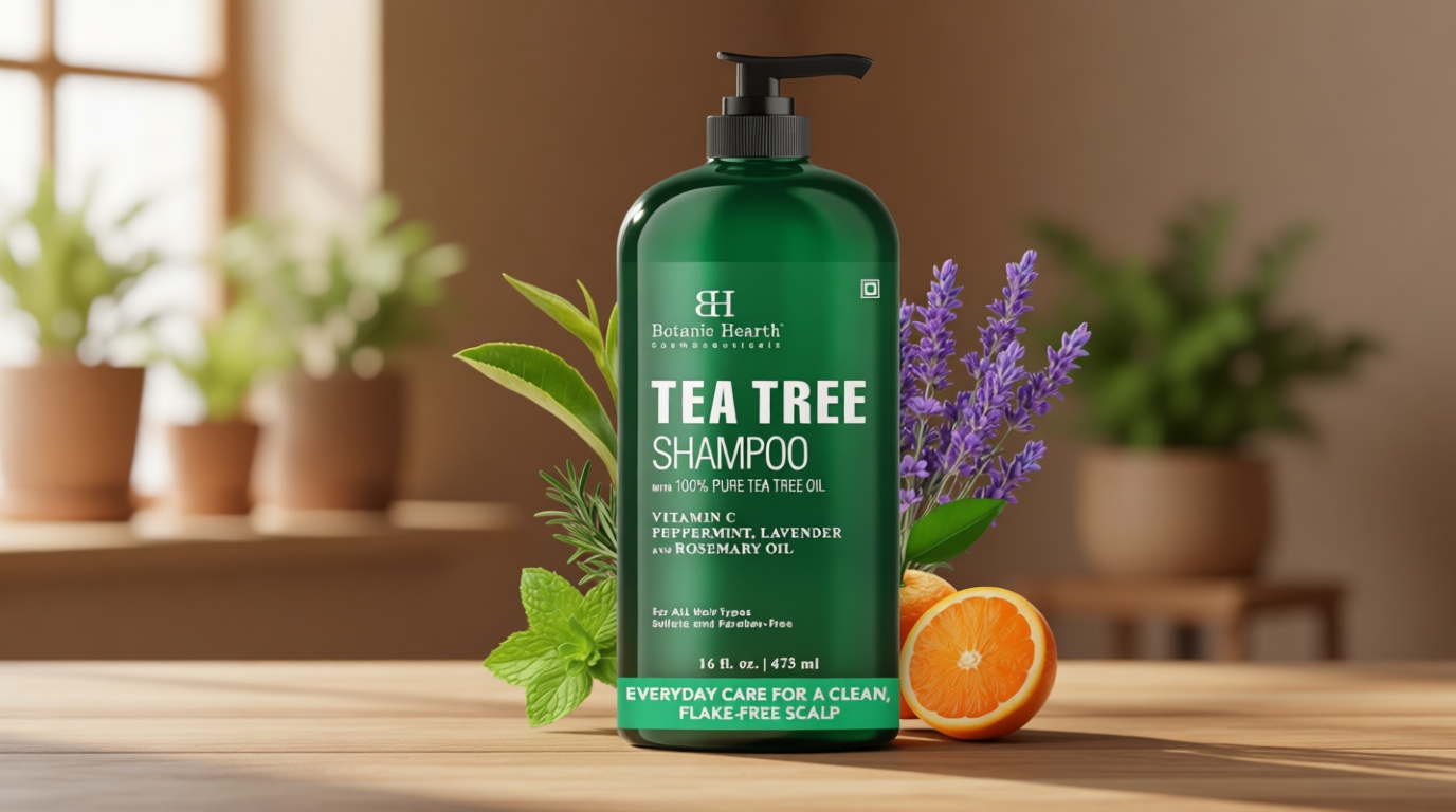 Botanic Hearth Tea Tree Shampoo, Vitamin C, Peppermint, Lavender and Rosemary Oil, Fights Dandruff and Dry Scalp, 16 fl oz