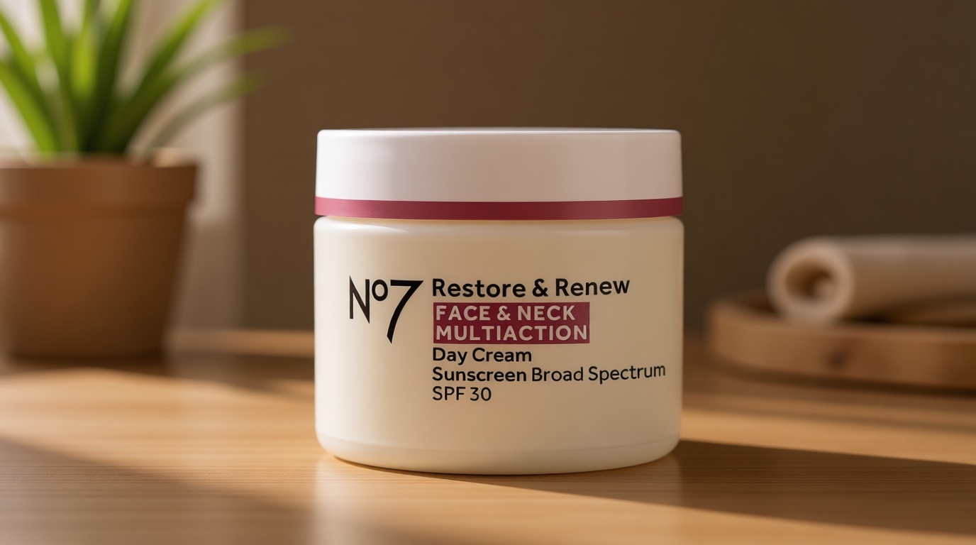 No7 Restore & Renew Multi Action Face & Neck Cream - Anti Aging Face Moisturizer with SPF 30 - Helps to Firm & Hydrate Crepey Skin - Formulated with Hyaluronic Acid, Peptides & Ceramides (1.69 Oz)