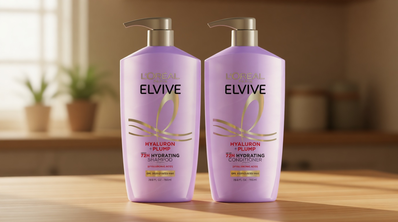 L'Oreal Paris Elvive Hyaluron Plump Shampoo and Conditioner Set for Dehydrated, Dry Hair with Hyaluronic Acid Care Complex, 1 Kit (2 Products)