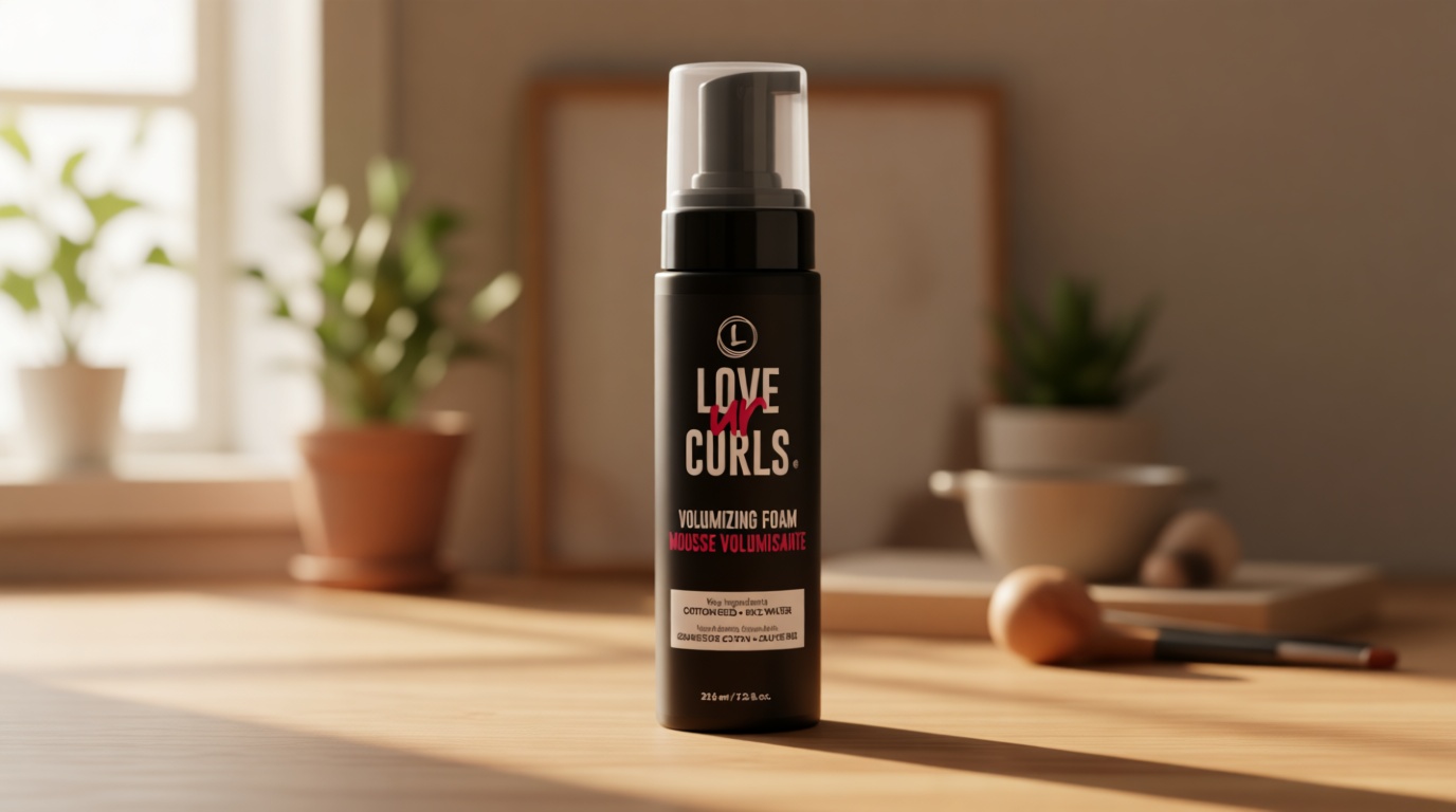 Love Ur Curls® Volumizing Foam, Lightweight Mousse for Curly Hair, Volume & Definition, Frizz Control, Soft Hold, Vegan, Silicone-Free, Quick-Drying, 7.3Fl. Oz.