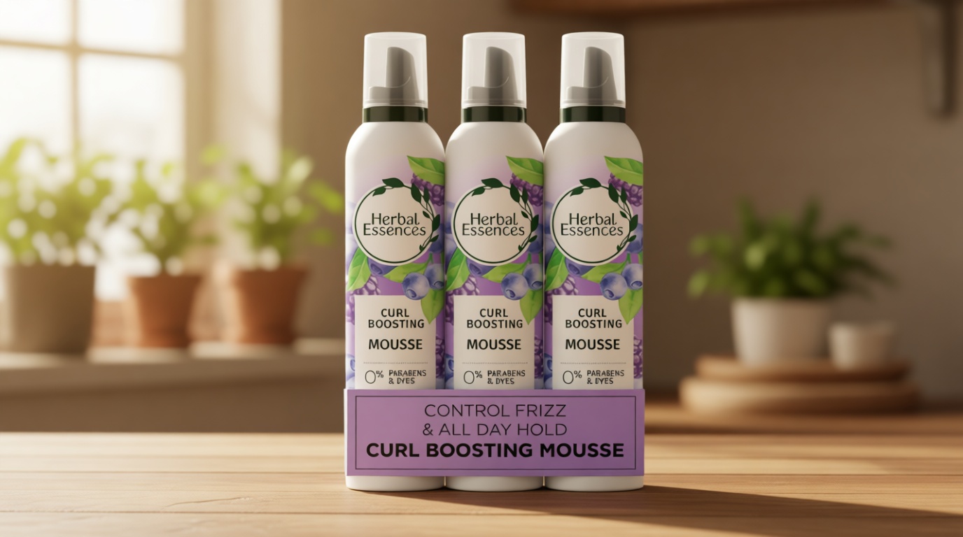 Herbal Essences Curl Boosting Mousse, Frizz Control for Curly & Wavy Hair, Long-Lasting Hold with Berry Scent, Paraben & Dye-Free, Cruelty-Free, 6.8 Fl Oz Each, 3 Pack