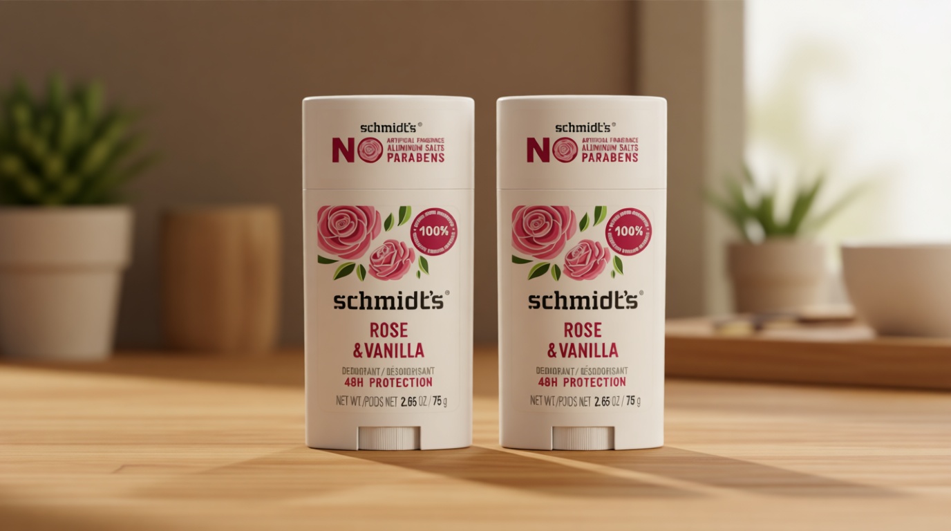 Schmidt's Aluminum-Free Vegan Deodorant Rose & Vanilla with 24 Hour Odor Protection 2 Count for Women and Men, Natural Ingredients, Cruelty-Free, 2.65 oz