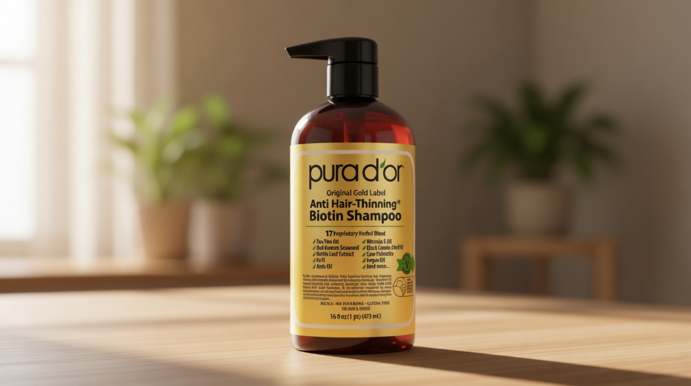 PURA D'OR Original Gold Label Anti-Thinning Shampoo – CLINICALLY TESTED Botanical Formula – Biotin & Argan Oil – Sulfate-Free Strengthening & Volumizing for Fuller-Looking Hair, Men & Women, 16 fl oz