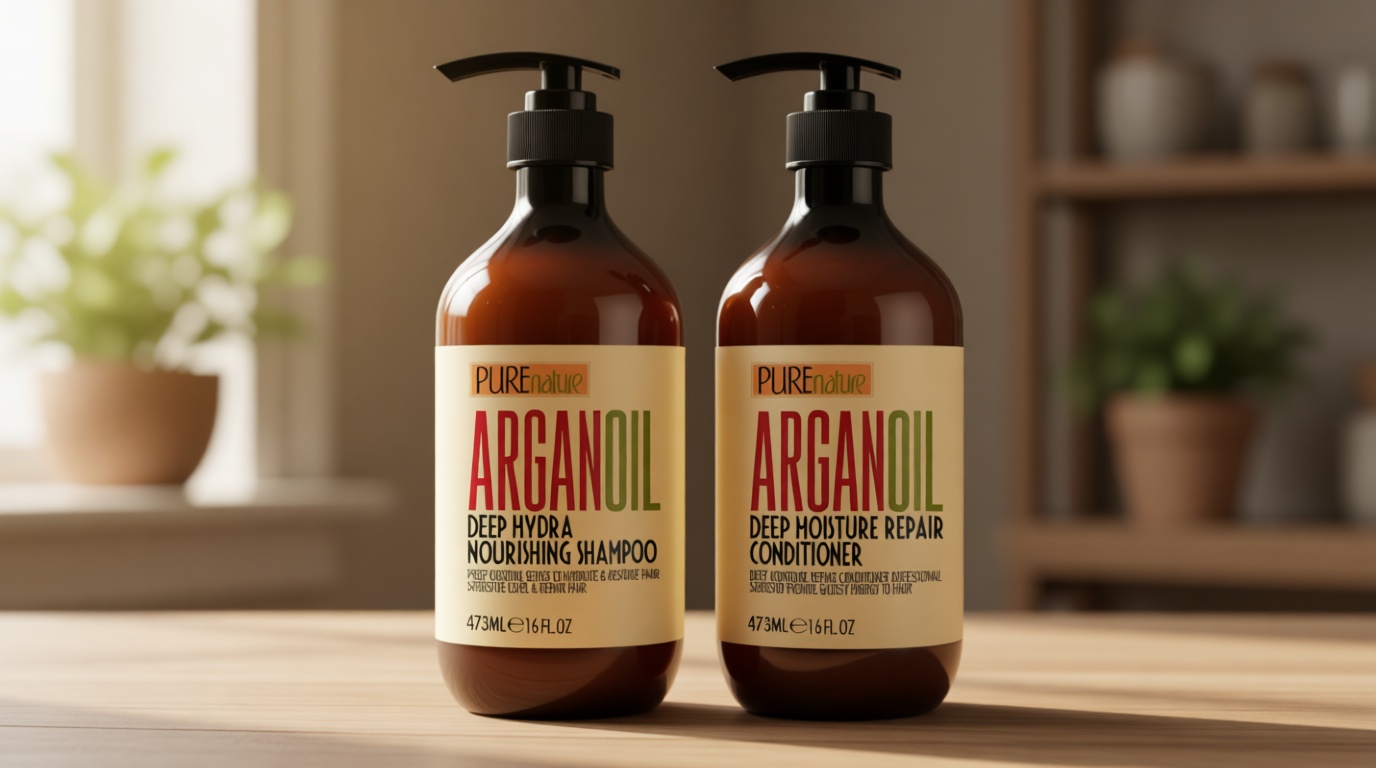 Argan Oil Shampoo and Conditioner Set - Sulfate Free Moroccan Care with Keratin - For Curly, Straight, Dry and Damaged Hair - Moisturizing, Hydrating, Anti Frizz Salon Technology