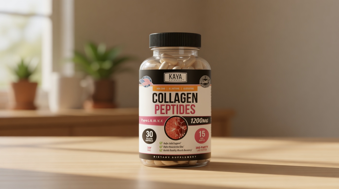 Kaya Naturals Multi Collagen Peptides Complex Powder for Women and Man, Vital for Hair, Skin, Nails, and Anti-Aging, Types I, II, III, V & X Collagen Protein Blend | Capsules - 30 Count Supplement