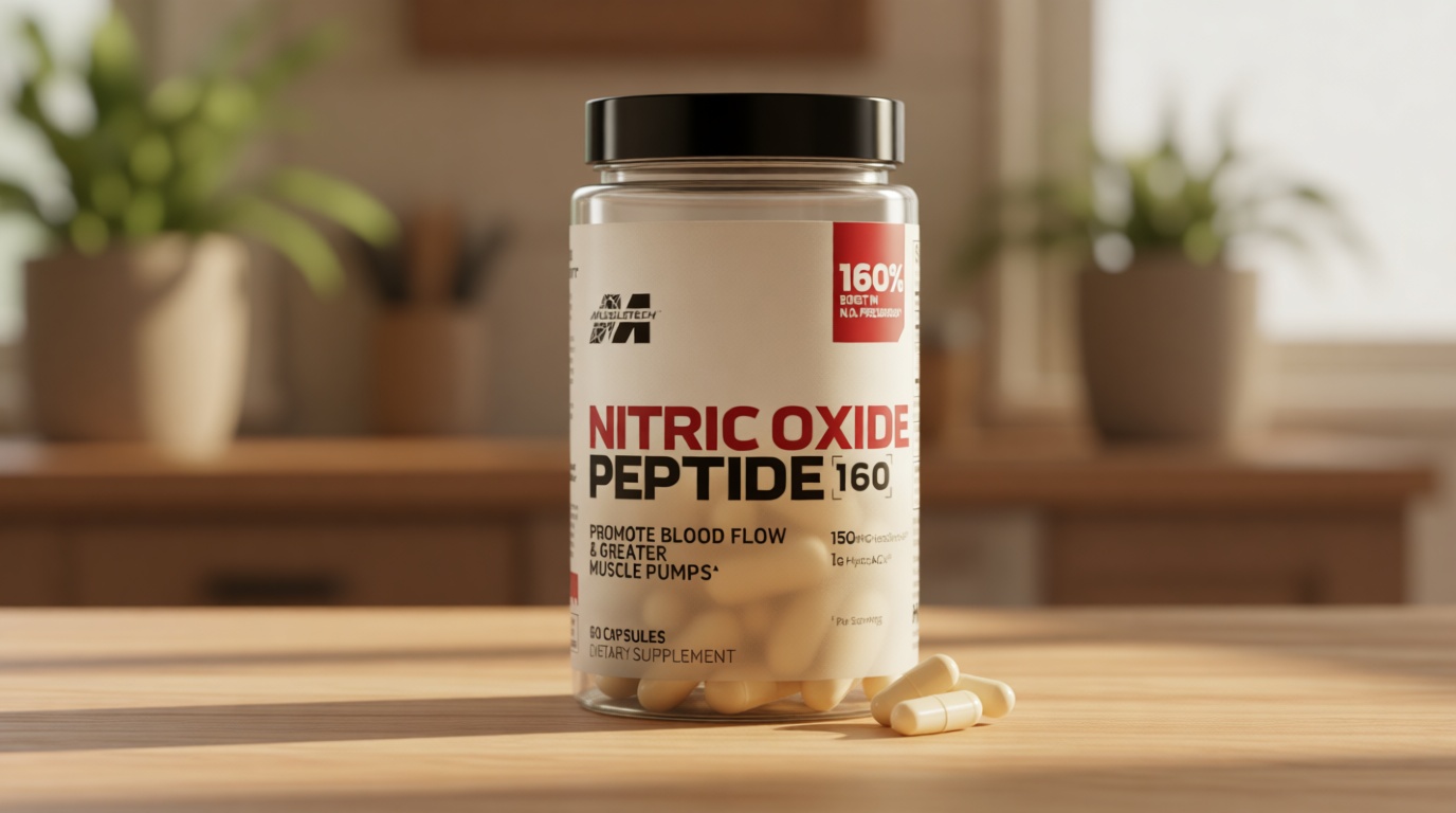 MuscleTech Nitric Oxide Peptide 160 - Advanced Formula Supports Nitric Oxide Production for Improved Blood Flow, Greater Muscle Pumps, Recovery & Energy Boost with HydroNOx & VasoDrive - 60 Count