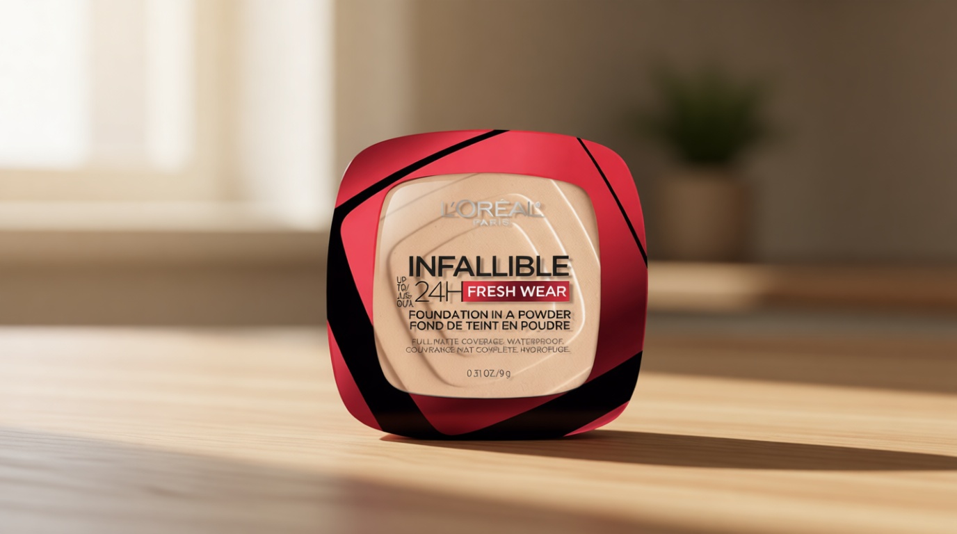 L'Oreal Paris Makeup Infallible Fresh Wear Foundation in a Powder, Up to 24H Wear, Waterproof, Ivory Buff, 0.31 oz. (Packaging May Vary)