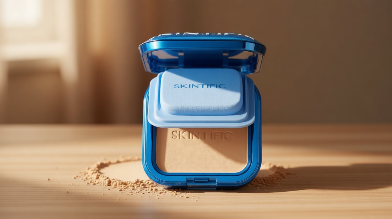 SKINTIFIC Ultra Cover Powder Foundation, Full Coverage Matte Finish, One-Swipe Flawless Pressed Powder with Oil Control, Lightweight & Long-Lasting, Pore-Blurring for Oily Skin (02 Ivory)