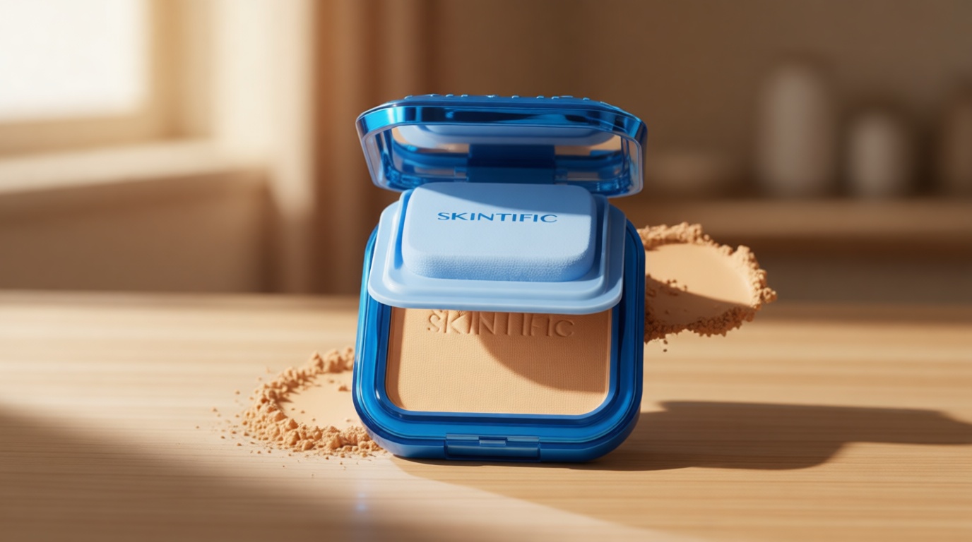 SKINTIFIC Ultra Cover Powder Foundation, Full Coverage Matte Finish, One-Swipe Flawless Pressed Powder with Oil Control, Lightweight & Long-Lasting, Pore-Blurring for Oily Skin (02 Ivory)