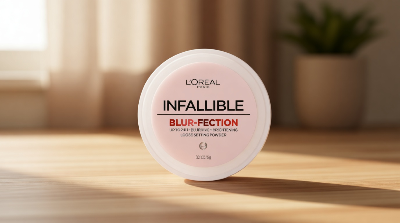 L'Oreal Paris Infallible Blur-fection Longwear Loose Setting Powder, Blurring Face Powder With Up to 24HRs of Wear, Brightening Light Pink, 1 Kit