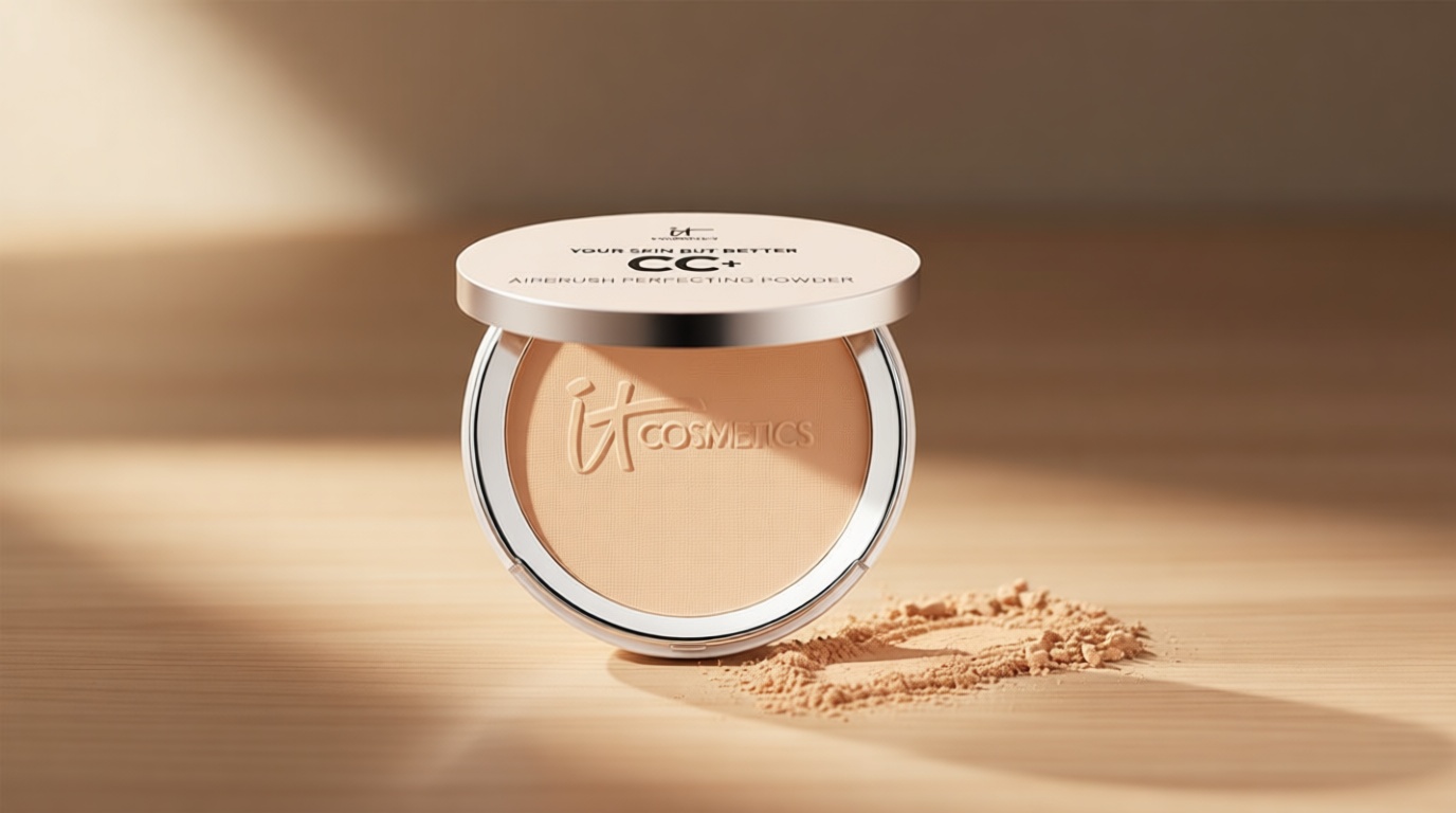 IT Cosmetics CC+ Airbrush Perfecting Powder Foundation - Sheer to Full Coverage Pressed Powder, Blurring Pores & Dark Spots, Anti-Aging Face Makeup, Hydrolyzed Collagen & Niacinamide - 0.33 oz