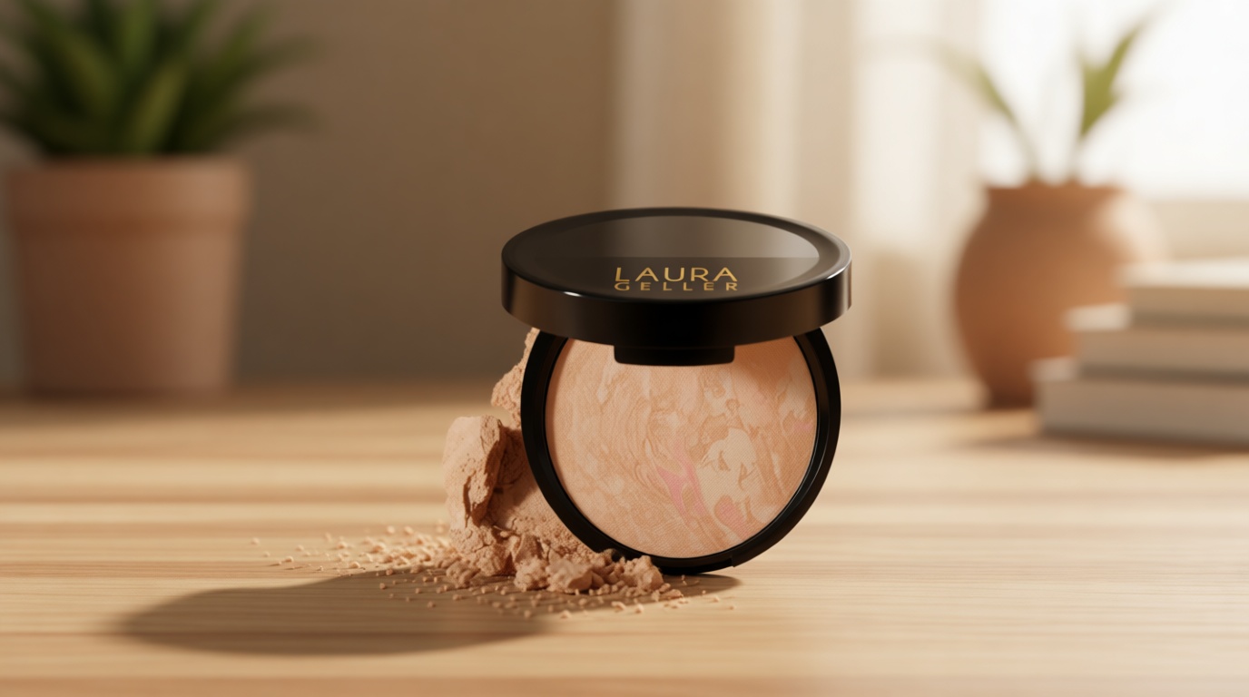 LAURA GELLER NEW YORK Award-Winning Baked Balance-n-Brighten Color Correcting Powder Foundation - Porcelain - Buildable Light to Medium Coverage - Demi-Matte Natural Finish