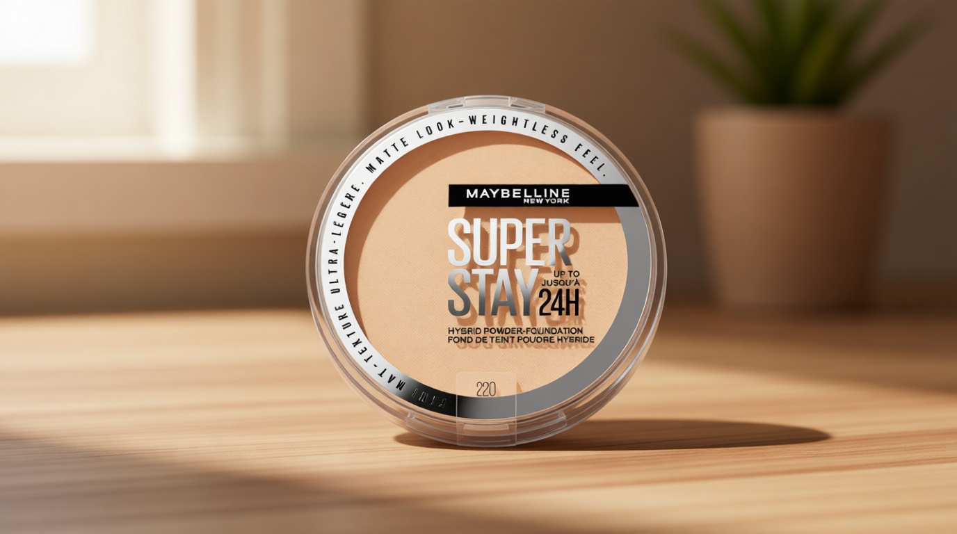 Maybelline Super Stay Up to 24HR Hybrid Powder-Foundation, Medium-to-Full Coverage Makeup, Matte Finish, 220, 1 Count
