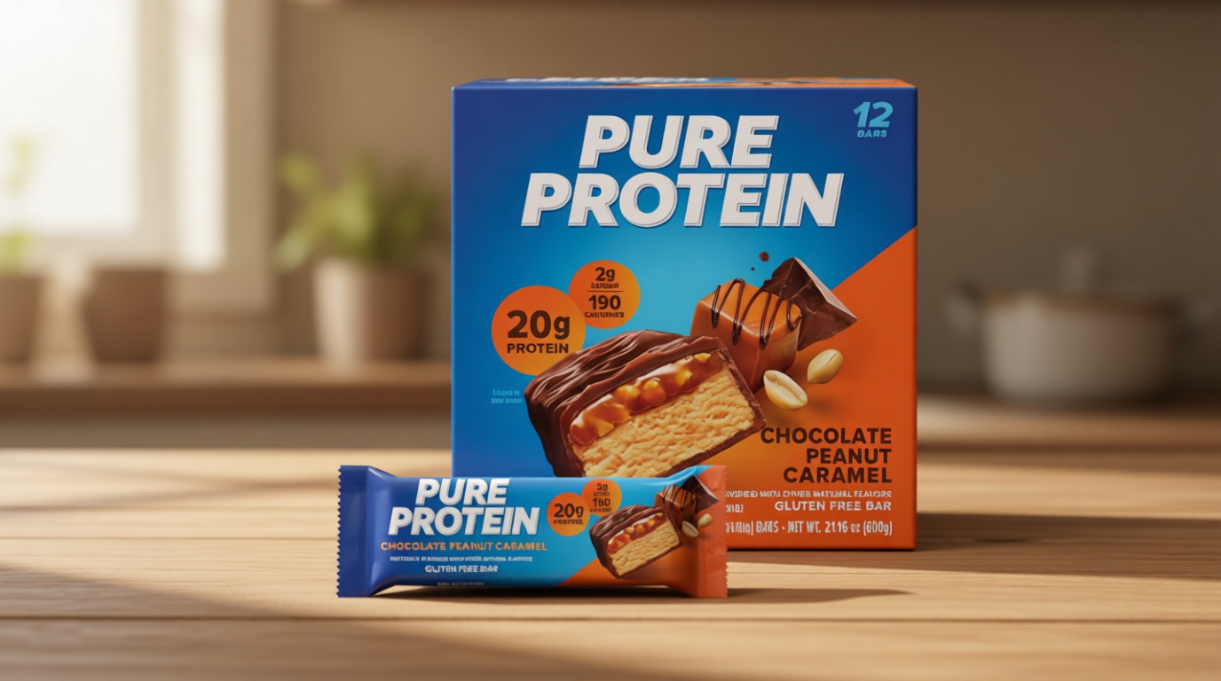 Pure Protein Chocolate Peanut Caramel Protein Bars – 20g Protein, 3g Sugar, 190 Calories (12 count) Low Sugar* High Protein Snack - Gluten Free - Perfect for a Healthy Snack