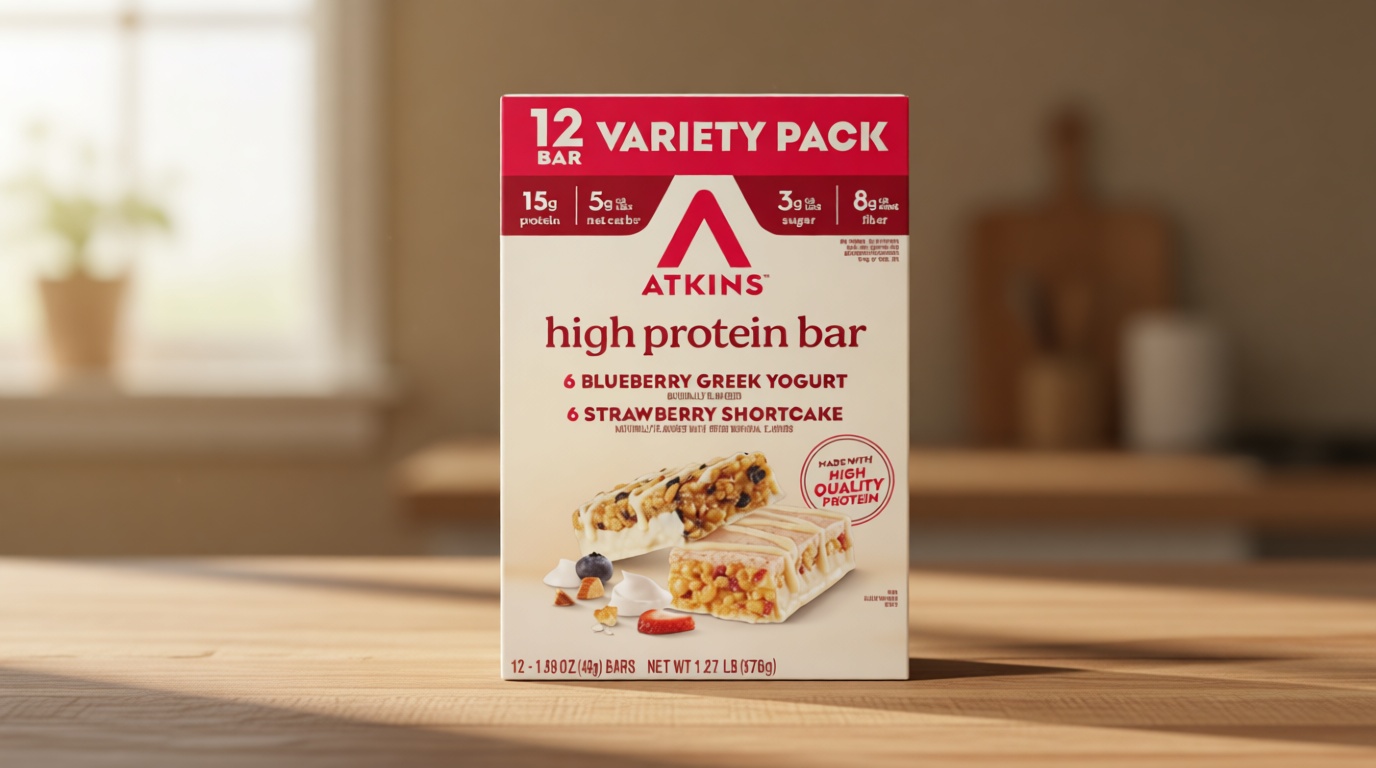 Atkins Blueberry Greek Yogurt & Strawberry Shortcake High Protein Bar, High Fiber, Keto Friendly, 12 Count (6 Bars Each Flavor)