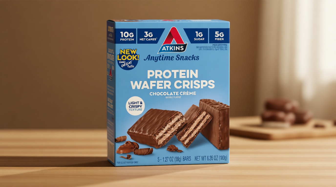 Atkins Chocolate Crème Protein Wafer Crisps, Protein Dessert, 4g Net Carb, 1g Sugar, High in Fiber, Keto Friendly, 5 Count