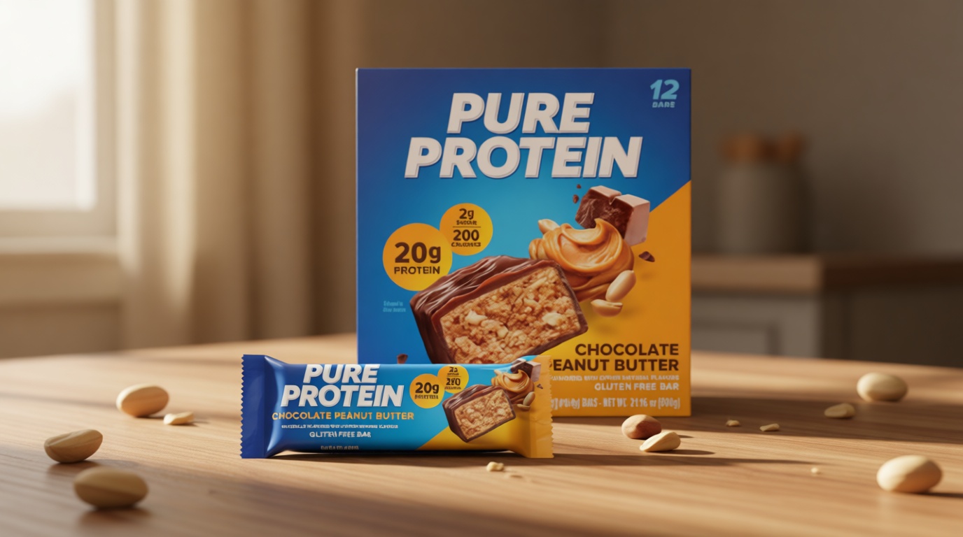 Pure Protein Chocolate Peanut Butter Protein Bars – 20g Protein, 3g Sugar, 190 Calories (12 count) Low Sugar* High Protein Snack - Gluten Free - Perfect for a Healthy Snack