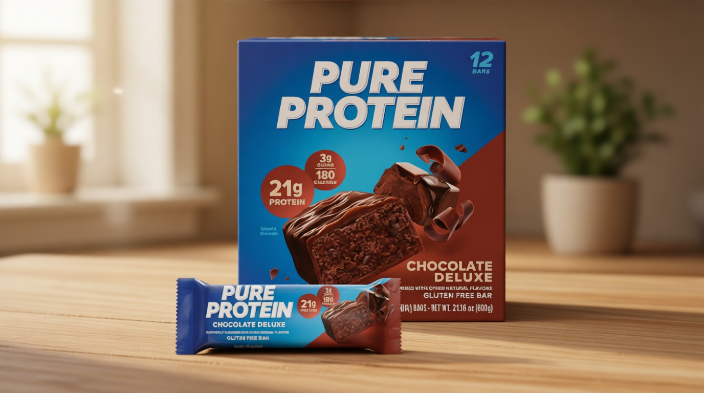 Pure Protein Chocolate Deluxe Protein Bars – 21g Protein, 3g Sugar, 190 Calories (12 count) Low Sugar* High Protein Snack - Gluten Free - Perfect for a Healthy Snack
