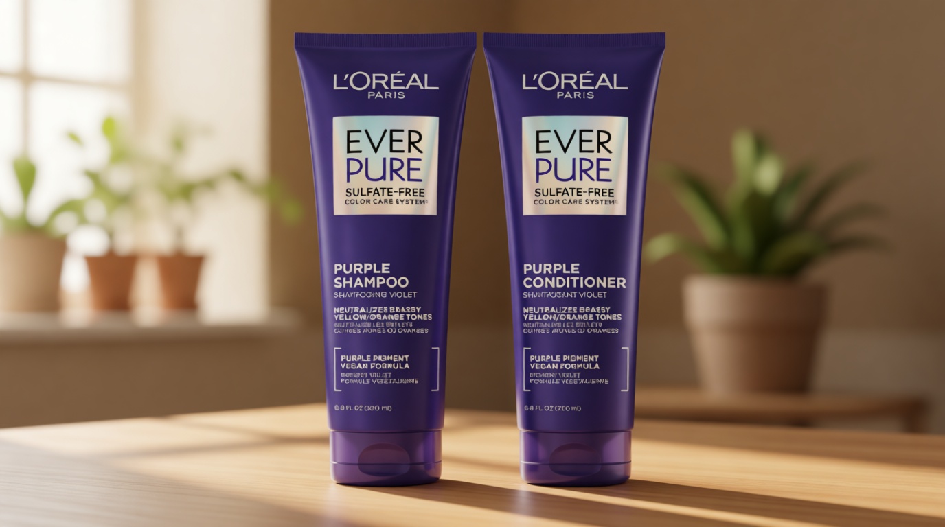 L’Oreal Paris EverPure Sulfate Free Brass Toning Purple Shampoo and Conditioner Set for Blonde, Bleached, Silver, or Brown Highlighted Hair, 1 Kit