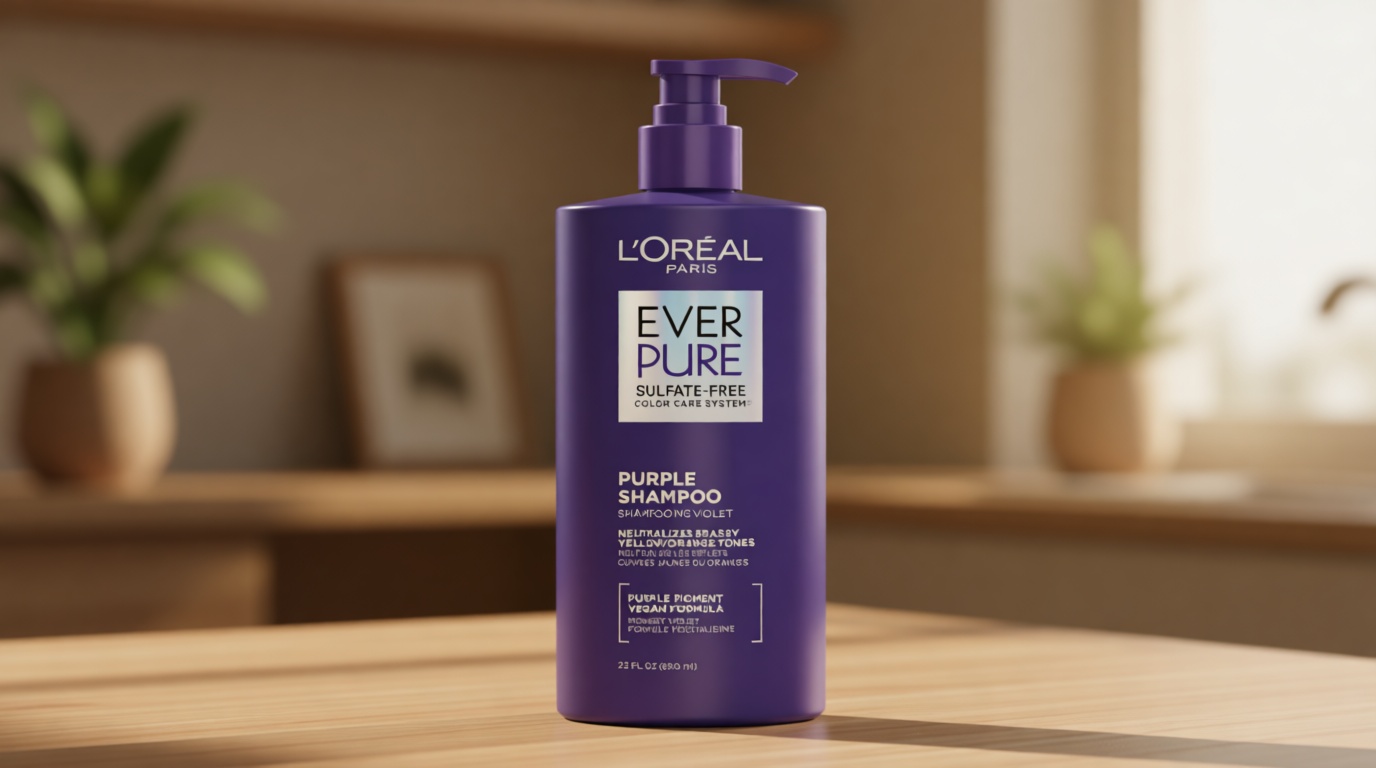 L’Oreal Paris Sulfate Free Brass Toning Purple Shampoo for Blonde, Bleached, Silver, or Brown Highlighted Hair, EverPure, 23 Fl Oz (Packaging May Vary)